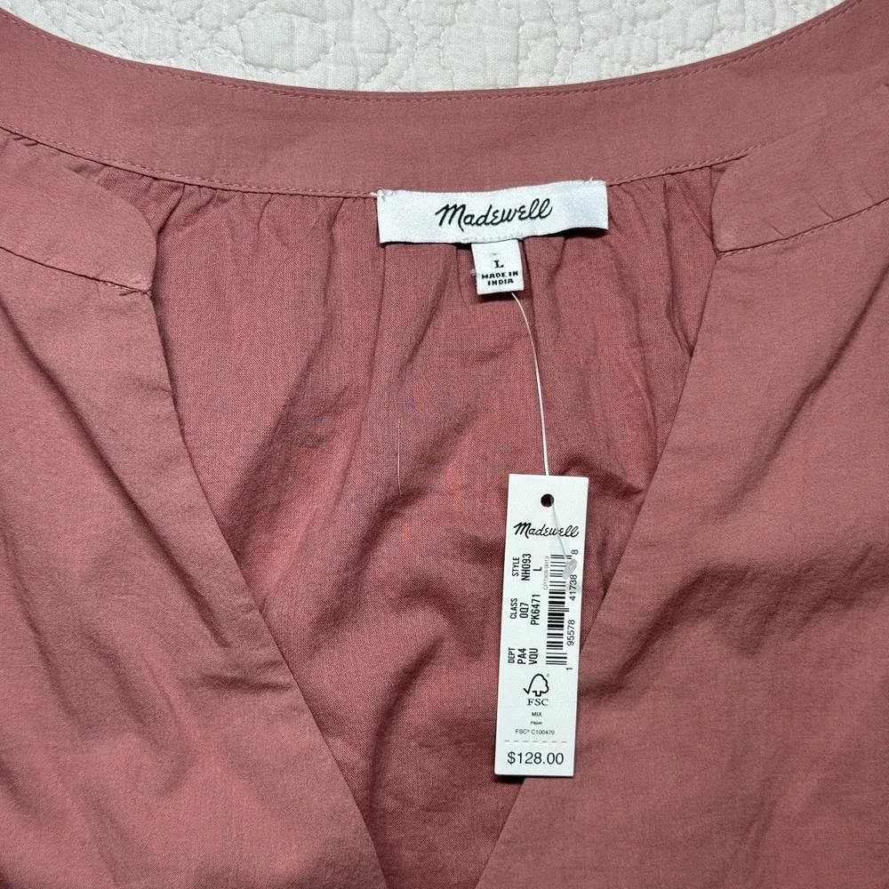 Madewell Large Cotton Poplin Tiered Mini Dress Mauve Boho Cottagecore $128 NWT - Picture 5 of 11